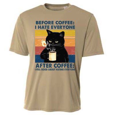 Funny Cat Coffee Before Coffee I Hate Everyone After Coffee Cooling Performance Crew T-Shirt