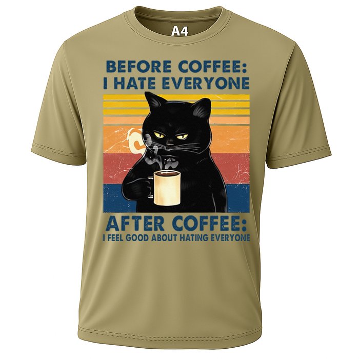 Funny Cat Coffee Before Coffee I Hate Everyone After Coffee Cooling Performance Crew T-Shirt