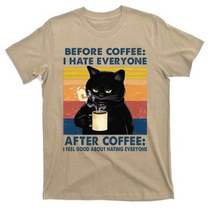 Funny Cat Coffee Before Coffee I Hate Everyone After Coffee T-Shirt