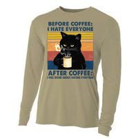 Funny Cat Coffee Before Coffee I Hate Everyone After Coffee Cooling Performance Long Sleeve Crew