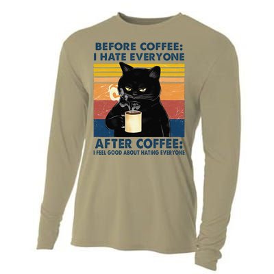 Funny Cat Coffee Before Coffee I Hate Everyone After Coffee Cooling Performance Long Sleeve Crew