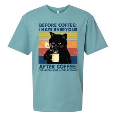 Funny Cat Coffee Before Coffee I Hate Everyone After Coffee Sueded Cloud Jersey T-Shirt