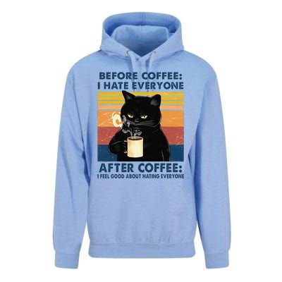 Funny Cat Coffee Before Coffee I Hate Everyone After Coffee Unisex Surf Hoodie