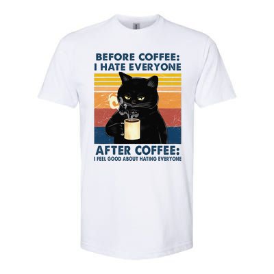 Funny Cat Coffee Before Coffee I Hate Everyone After Coffee Softstyle CVC T-Shirt