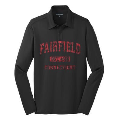 Fairfield Connecticut Ct Vintage Athletic Sports Design Silk Touch Performance Long Sleeve Polo