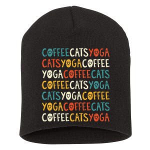 Funny Coffee Cats Kitten Yoga Lovers Short Acrylic Beanie