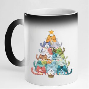 Funny Cat Christmas Tree Xmas Cat Lover Cat Graphic 11oz Black Color Changing Mug