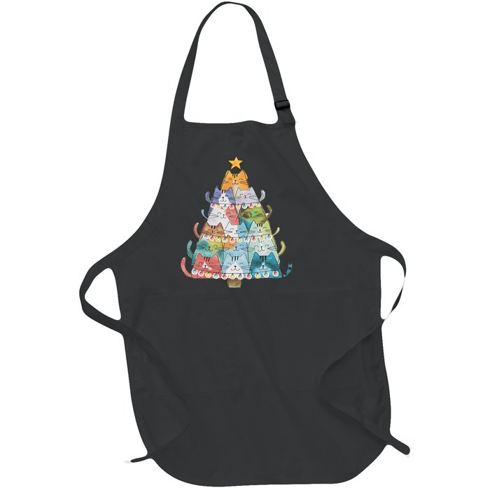 Funny Cat Christmas Tree Xmas Cat Lover Cat Graphic Full-Length Apron With Pockets