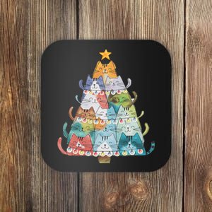 Funny Cat Christmas Tree Xmas Cat Lover Cat Graphic Coaster