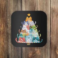 Funny Cat Christmas Tree Xmas Cat Lover Cat Graphic Coaster