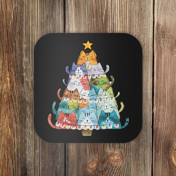 Funny Cat Christmas Tree Xmas Cat Lover Cat Graphic Coaster