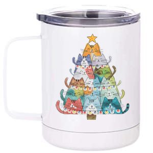 Funny Cat Christmas Tree Xmas Cat Lover Cat Graphic 12 oz Stainless Steel Tumbler Cup