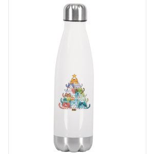 Funny Cat Christmas Tree Xmas Cat Lover Cat Graphic Stainless Steel Insulated Water Bottle