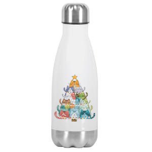 Funny Cat Christmas Tree Xmas Cat Lover Cat Graphic Stainless Steel Insulated Water Bottle