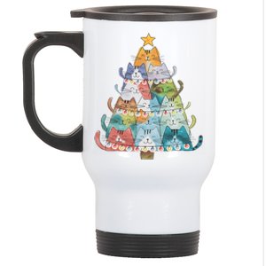 Funny Cat Christmas Tree Xmas Cat Lover Cat Graphic Stainless Steel Travel Mug