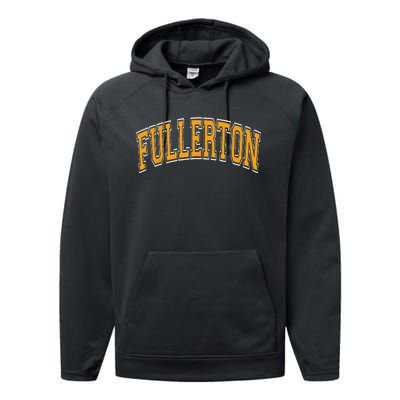 Fullerton California CA Varsity Style Orange Text Performance Fleece Hoodie