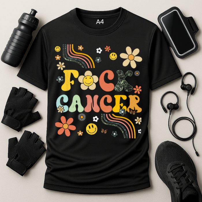 F Ck Cancer Groovy Retro Flower Awareness Against Cancer Cooling Performance Crew T-Shirt