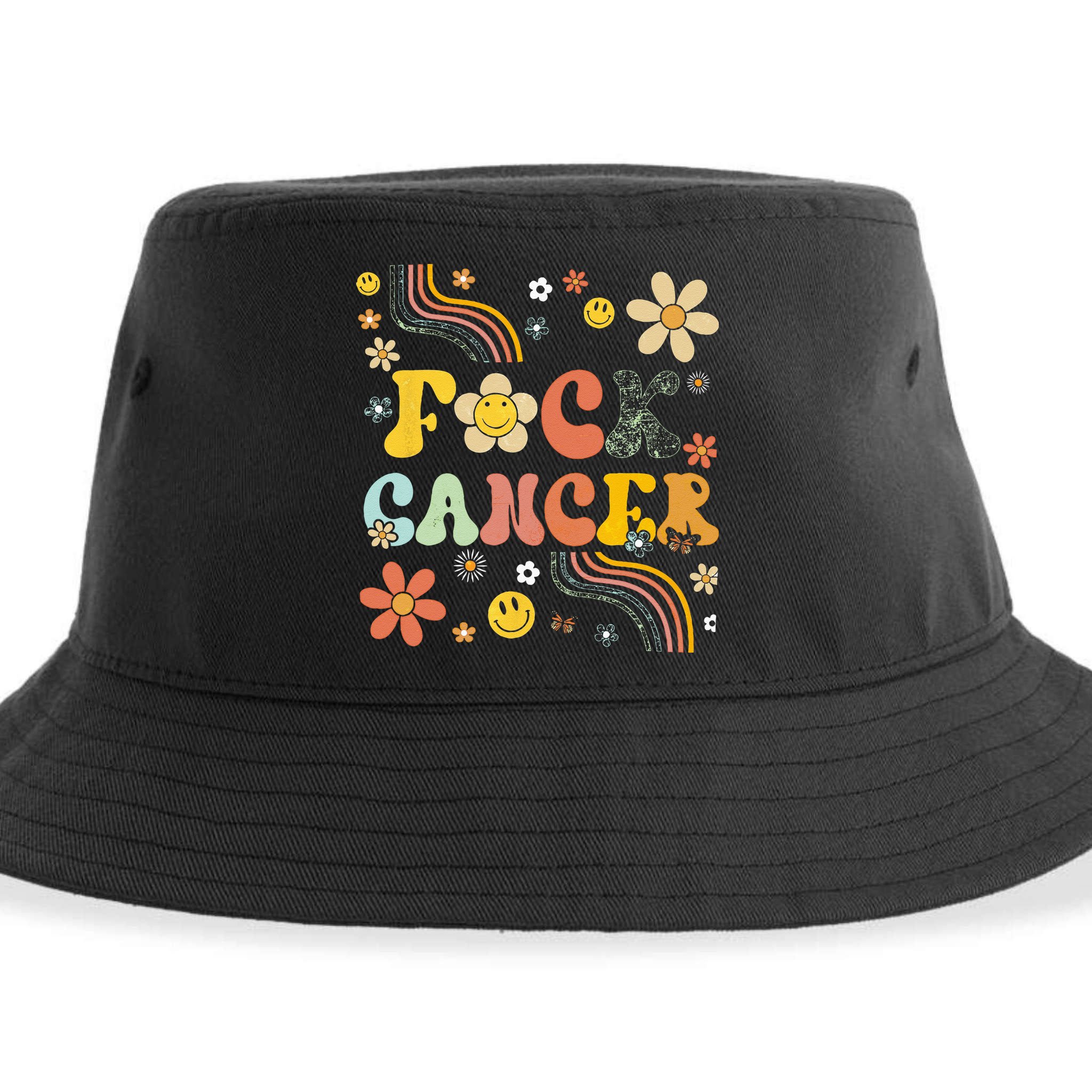 F Ck Cancer Groovy Retro Flower Awareness Against Cancer Sustainable Bucket Hat