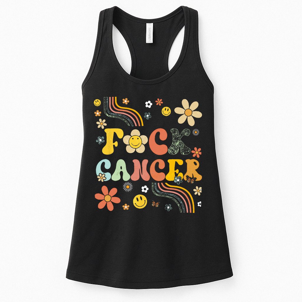 F Ck Cancer Groovy Retro Flower Awareness Against Cancer Womens Tank Top