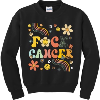 F Ck Cancer Groovy Retro Flower Awareness Against Cancer Kids Sweatshirt
