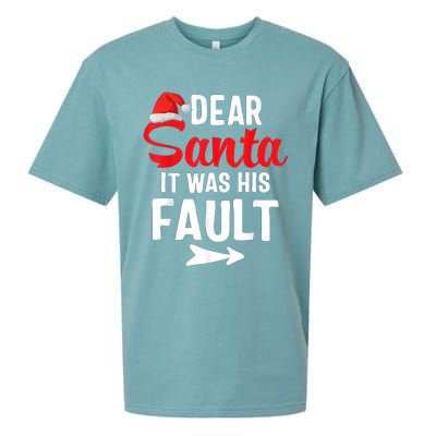 Funny Christmas Couples Shirts Dear Santa It Was His Fault Sueded Cloud Jersey T-Shirt