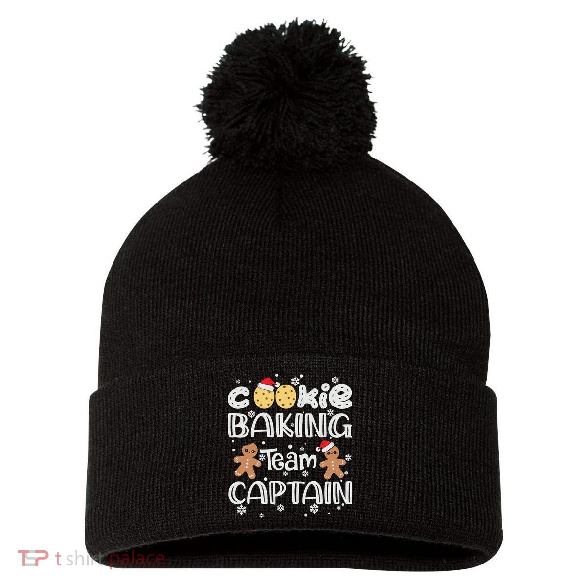 Funny Christmas Cookie Baking Team Captain Gingerbread Xmas Pom Pom 12in Knit Beanie