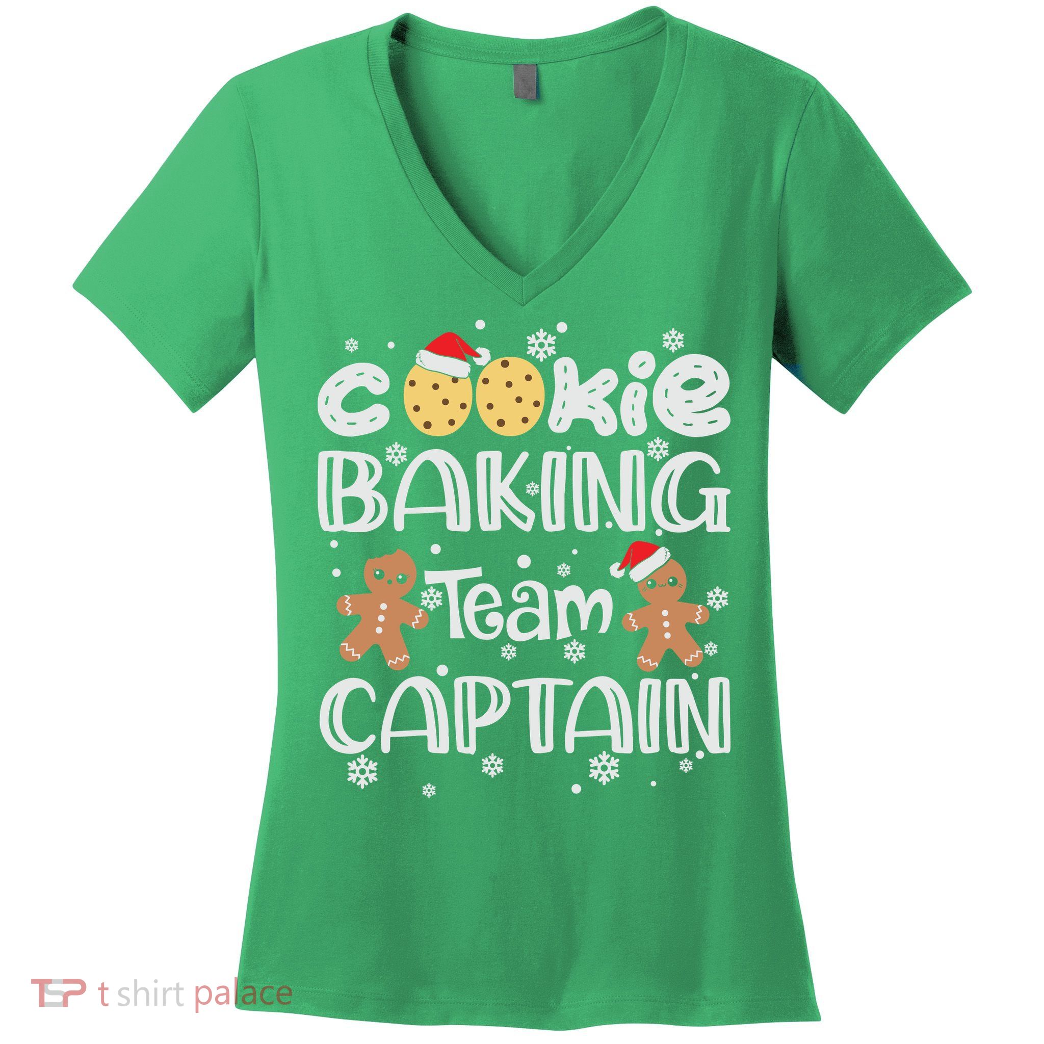 Funny Christmas Cookie Baking Team Captain Gingerbread Xmas Women's V-Neck T-Shirt