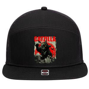 Funny Cat Catzilla 7 Panel Mesh Trucker Snapback Hat