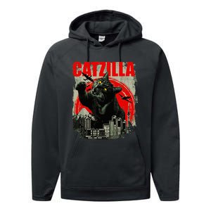 Funny Cat Catzilla Performance Fleece Hoodie