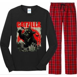 Funny Cat Catzilla Long Sleeve Pajama Set