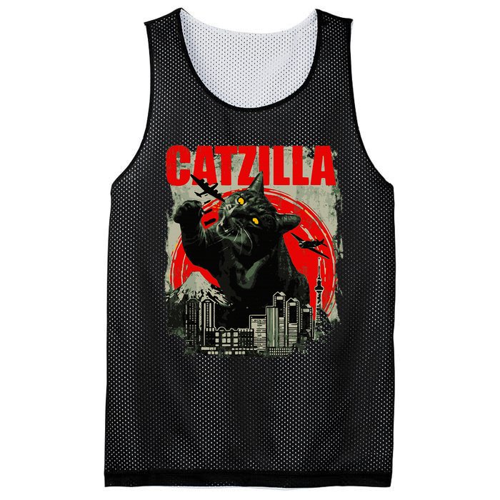 Funny Cat Catzilla Mesh Reversible Basketball Jersey Tank