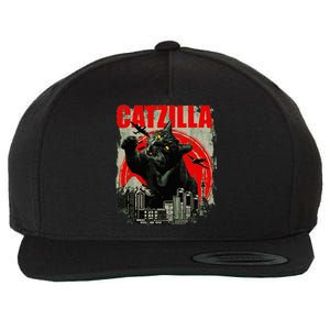 Funny Cat Catzilla Wool Snapback Cap