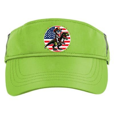 Funny Cowboy Cat Riding Dinosaur Usa Flag Trex 4th Of July Adult Drive Performance Visor