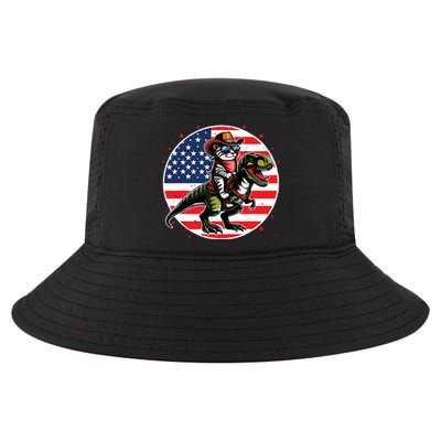 Funny Cowboy Cat Riding Dinosaur Usa Flag Trex 4th Of July Cool Comfort Performance Bucket Hat