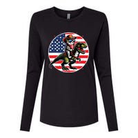 Funny Cowboy Cat Riding Dinosaur Usa Flag Trex 4th Of July Womens Cotton Relaxed Long Sleeve T-Shirt