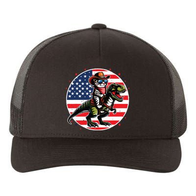 Funny Cowboy Cat Riding Dinosaur Usa Flag Trex 4th Of July Yupoong Adult 5-Panel Trucker Hat