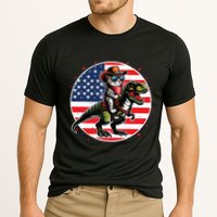 Funny Cowboy Cat Riding Dinosaur Usa Flag Trex 4th Of July Cooling Performance Crew T-Shirt