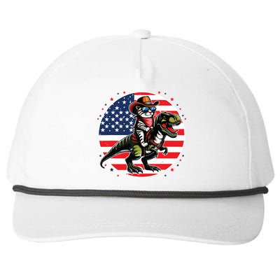 Funny Cowboy Cat Riding Dinosaur Usa Flag Trex 4th Of July Snapback Five-Panel Rope Hat