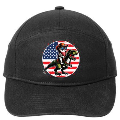 Funny Cowboy Cat Riding Dinosaur Usa Flag Trex 4th Of July 7-Panel Snapback Hat