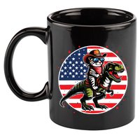 Funny Cowboy Cat Riding Dinosaur Usa Flag Trex 4th Of July 11oz C Handle Ceramic Mug