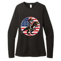 Funny Cowboy Cat Riding Dinosaur Usa Flag Trex 4th Of July Womens CVC Long Sleeve Shirt