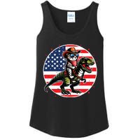 Funny Cowboy Cat Riding Dinosaur Usa Flag Trex 4th Of July Ladies Essential Tank