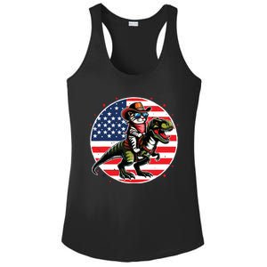 Funny Cowboy Cat Riding Dinosaur Usa Flag Trex 4th Of July Ladies PosiCharge Competitor Racerback Tank