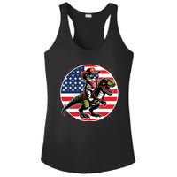 Funny Cowboy Cat Riding Dinosaur Usa Flag Trex 4th Of July Ladies PosiCharge Competitor Racerback Tank