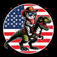 Funny Cowboy Cat Riding Dinosaur Usa Flag Trex 4th Of July Cooling Performance Long Sleeve Crew