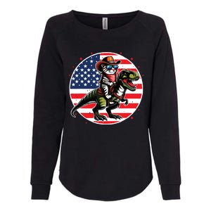 Funny Cowboy Cat Riding Dinosaur Usa Flag Trex 4th Of July Womens California Wash Sweatshirt