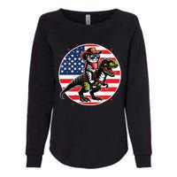 Funny Cowboy Cat Riding Dinosaur Usa Flag Trex 4th Of July Womens California Wash Sweatshirt