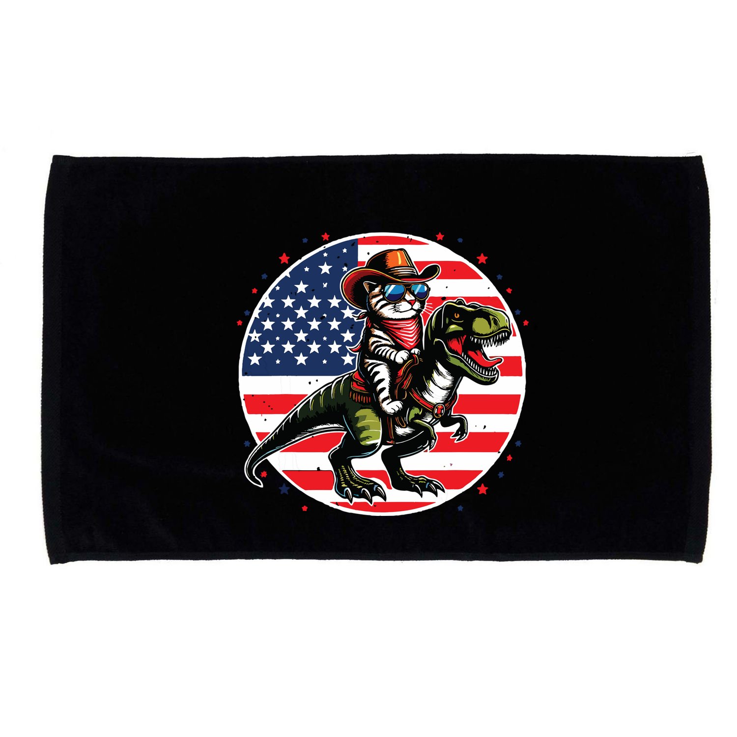 Funny Cowboy Cat Riding Dinosaur Usa Flag Trex 4th Of July Microfiber Hand Towel