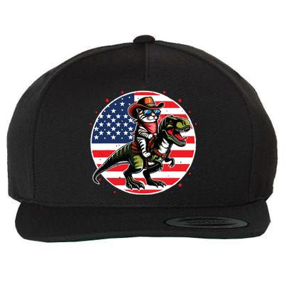 Funny Cowboy Cat Riding Dinosaur Usa Flag Trex 4th Of July Wool Snapback Cap