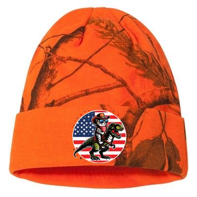 Funny Cowboy Cat Riding Dinosaur Usa Flag Trex 4th Of July Kati Licensed 12" Camo Beanie